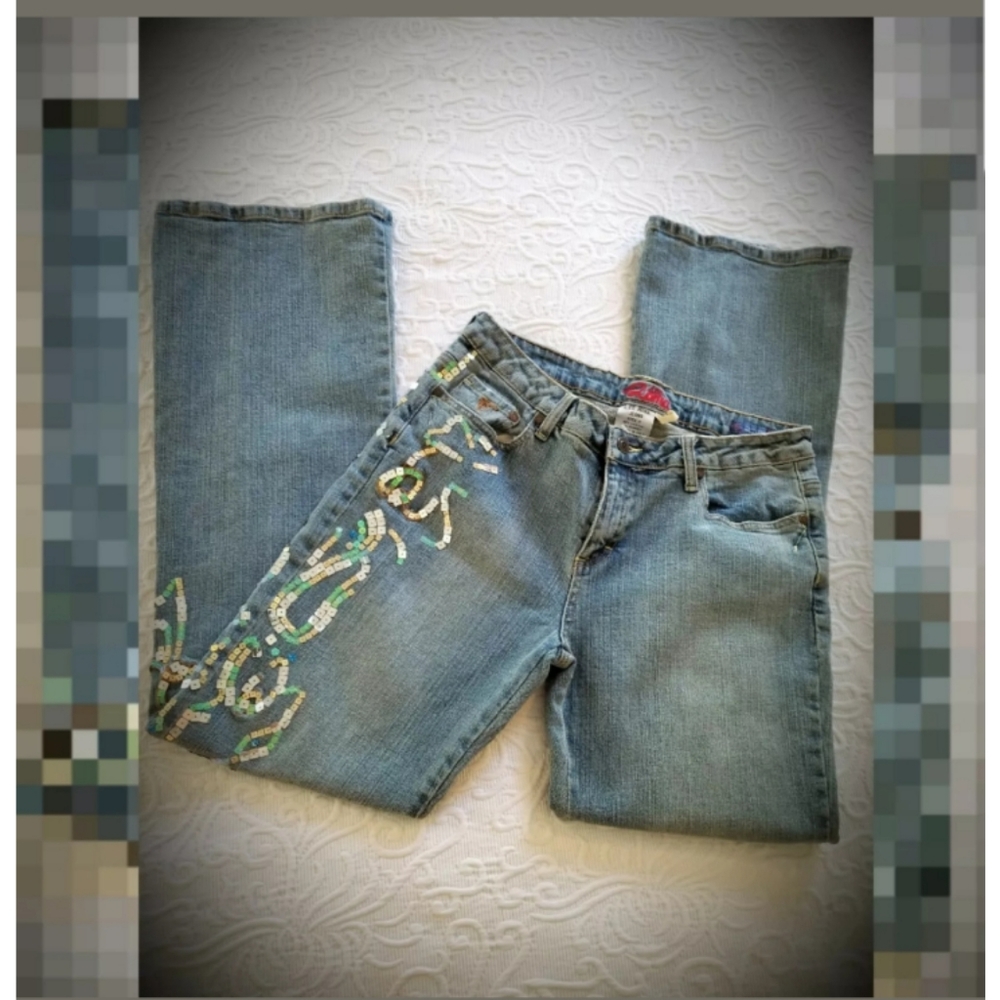 Vintage denim jeans boot cut embellished fun sz 9